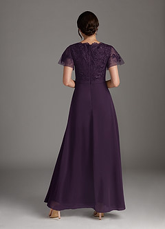 Azazie Singer Mother of the Bride Dresses Plum A-Line V-Neck Lace Chiffon Dress image2