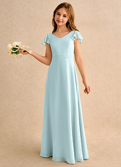 Azazie Nari Girls Formal Blumenmädchenkleider A-Linie mit ärmel Chiffon Kleid Nebel image1