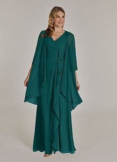 Azazie Manuella Mother of the Bride Dresses Peacock A-Line V-Neck Pleated Chiffon Dress image1