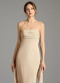 Azazie Ailanie Vestidos de damas de honor Vestido de Champán de Gasa de Corte Sirena con Sin tirantes image4