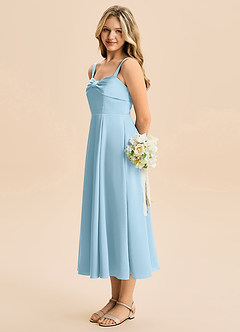 Azazie Ramona Junior Vestido de Azul Cielo de Satén Elástico de Corte en A con Escote de Corazón image3