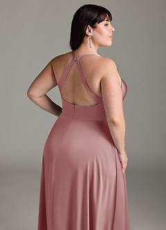 Azazie Davis Vestidos de damas de honor Vestido de Rosa Polvorienta de Satén Elástico de Corte en A con Plisado image12