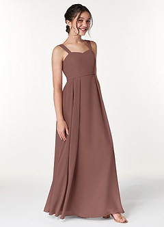Azazie Simoan Junior Espresso A-Line Sweetheart Neckline Chiffon Dress image3