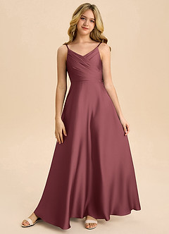 Azazie Bug Junior Abito A-Line in Raso Elasticizzato Plissettato Merlot image5