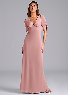Azazie Pheby Abiti da Damigella Abito A-Line in Chiffon Plissettato Rosa Polverosa image1