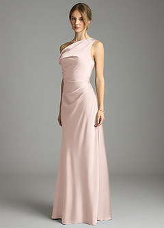 Azazie Emerson Bridesmaid Dresses Blushing Pink Mermaid Off the Shoulder Stretch Satin Dress image2