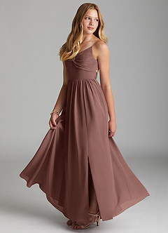 Azazie Zeya Junior Espresso A-Line Chiffon Dress image4