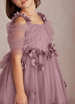 Azazie Shaylee Flower Girl Dresses Dusty Rose A-Line Off the Shoulder Tulle Dress image2