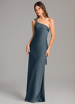 Azazie Monroe Bridesmaid Dresses Twilight Mermaid One Shoulder Stretch Satin Dress image3