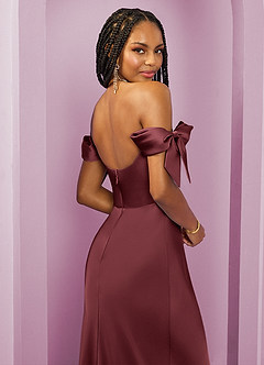 Barbie ♥ Azazie Bridesmaid Dresses Merlot Sheath Off the Shoulder Stretch Satin Convertible Dress image8