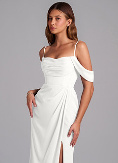 Azazie Johana Bridesmaid Dresses White Mermaid Off the Shoulder Chiffon Convertible Dress image5