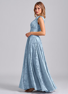 Azazie Charlize 신부 들러리 드레스 A라인 한쪽 어깨 플로럴 번아웃 바닥 길이 드레스 image3