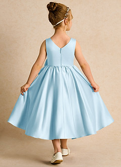 Azazie Hermia Flower Girl Dresses Sky Blue A-Line Sleeveless Matte Satin Dress image2