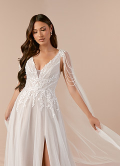 Azazie Goddess Wedding Dresses Diamond White Caramel A-Line V-Neck Sequins Tulle Dress image5