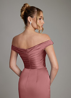 Azazie Teyana Bridesmaid Dresses Amethyst Sheath Off the Shoulder Stretch Satin Dress image8