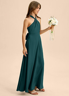 Azazie Beah Junior Robe Trapèze en Satin extensible Plissée Vert Pin image6