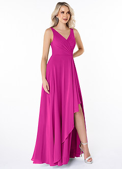Azazie Calvi Vestidos de damas de honor Vestido de Fucsia de Gasa de Corte en A con Volante image3