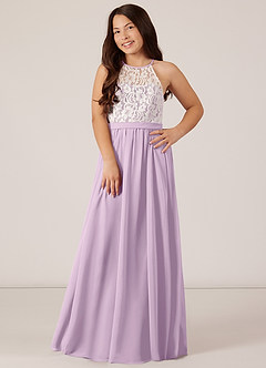 Azazie Fahari Junior Frosted Lilac A-Line Lace Chiffon Dress image2