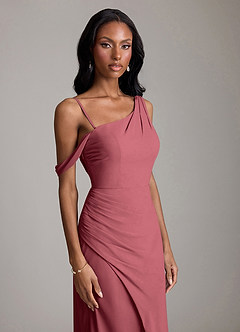 Azazie Madelyn Bridesmaid Dresses Merlot Mermaid One Shoulder Chiffon Convertible Dress image3