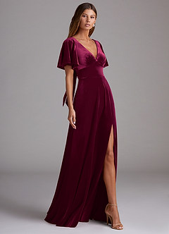 Azazie Kimber Bridesmaid Dresses Cabernet A-Line with Pockets Velvet Dress image3