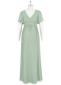 Azazie Verna Brautjungfernkleider für Schwangere A-Linie V-Hals Gerüscht Chiffon Bodenlänge Kleid image7