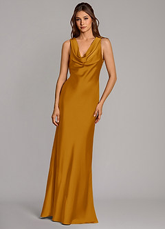 Azazie Cheryl Bridesmaid Dresses Butterscotch Mermaid Stretch Satin Dress image4