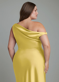 Azazie Emerson Bridesmaid Dresses Canary Mermaid Off the Shoulder Stretch Satin Dress image13
