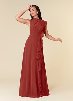 Azazie Narine Mother of the Bride Dresses Terracotta A-Line High Neckline Pleated Chiffon Dress image1