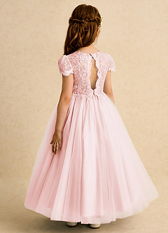 Azazie Puff Flower Girl Dresses Blushing Pink Ball-Gown Lace Tulle Dress image7
