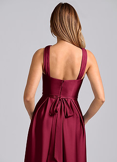Azazie Dixie Bridesmaid Dresses Burgundy A-Line Pleated Stretch Satin Dress image2
