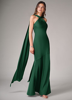 Azazie Kinsley Bridesmaid Dresses Dark Green Mermaid Side Slit Stretch Satin Dress image3