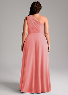 Azazie Phaedra Bridesmaid Dresses Coral A-Line One Shoulder Chiffon Dress image10