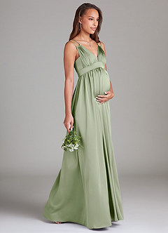Azazie Emree Maternity Bridesmaid Dresses A-Line Stretch Satin Floor-Length Dress with Pockets image4