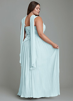 Azazie Stephanie Bridesmaid Dresses Cloud Blue A-Line Pleated Stretch Satin Dress image16