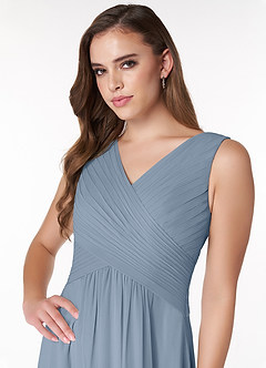 Azazie Flora Bridesmaid Dresses Dusty Blue A-Line Pleated Chiffon Dress image5