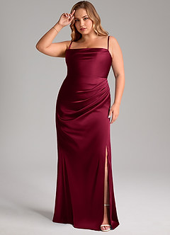 Azazie Leonis Brautjungfernkleider Wandelbar Meerjungfrau-Linie Plissee Stretch-Satin Kleid Burgunderrot image12