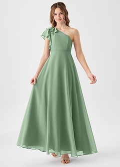 Azazie Arabella Junior Matcha A-Line Ruched Chiffon Dress image1