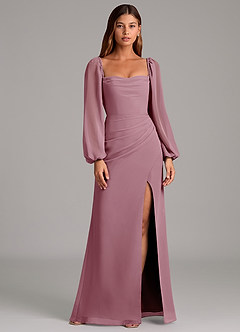 Azazie Brixley Bridesmaid Dresses Vintage Mauve Mermaid Long Sleeve Chiffon Dress image1