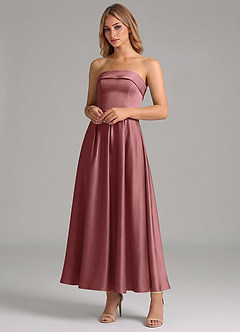 Azazie Lucienne Suknie dla druhen Linia A Pofałdowany Satyna elastyczna Długość kostki Sukienka image4