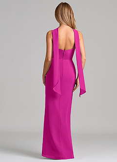 Azazie Calandra Robes de demoiselle d'honneur Robe Fourreau en Mousseline de soie Plissée Fuchsia image2