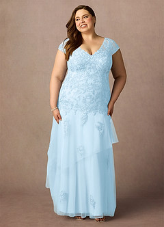 Azazie Romy Mother of the Bride Dresses Sky Blue Mermaid V-Neck Sequins Tulle Dress image7