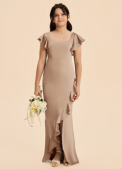Azazie Demi Junior Robe Sirène en Satin extensible Arc Taupe image1