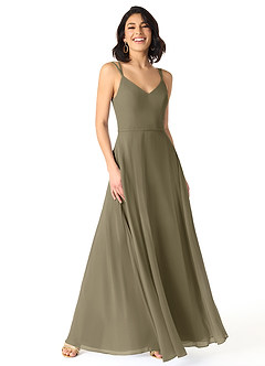 Azazie Janine Bridesmaid Dresses Willow Green A-Line V-Neck Chiffon Dress image1