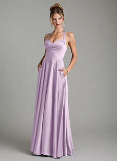 Azazie Tenaya At-home Try On Dresses Dusty Sage A-Line Sweetheart Neckline Stretch Satin Dress image1