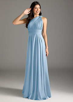 Azazie Charlize Abiti da Damigella Abito A-Line in Raso Elasticizzato Monospalla Azzurro Polvere image1