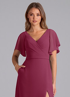 Azazie Ambrosia Robes de demoiselle d'honneur Robe Trapèze en Mousseline de soie Plissée Mûre image2