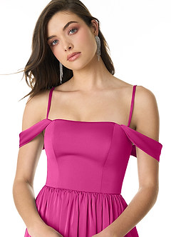 Azazie Morana Bridesmaid Dresses Fuchsia A-Line Off the Shoulder Stretch Satin Convertible Dress image6