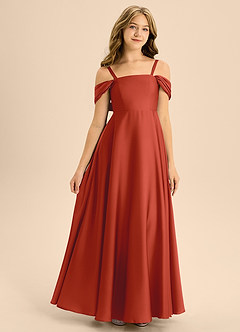 Azazie Rowena Junior Vestido de Óxido de Satén Elástico de Corte en A con Lazo image3