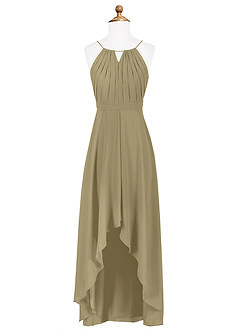Azazie Oaklynn Junior Robe Trapèze en Mousseline de soie Plissée Vert Mousse image5