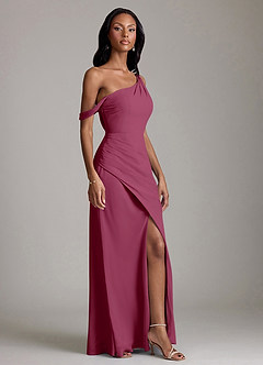 Azazie Madelyn Bridesmaid Dresses Mulberry Mermaid One Shoulder Chiffon Convertible Dress image5